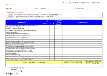 Air conditioner inspection checklist
