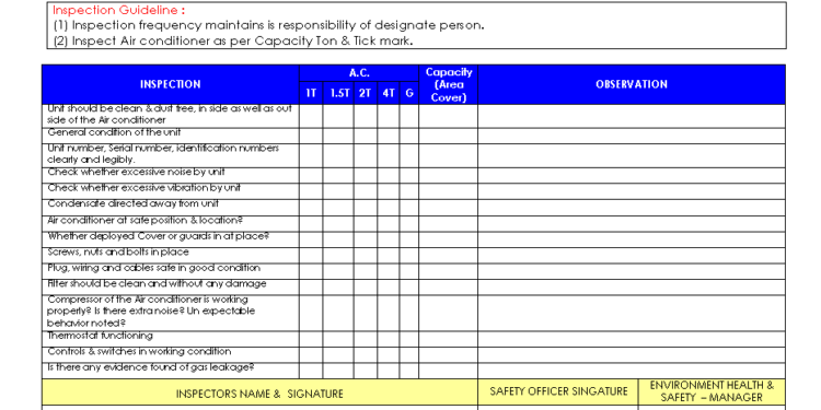 Air conditioner inspection checklist