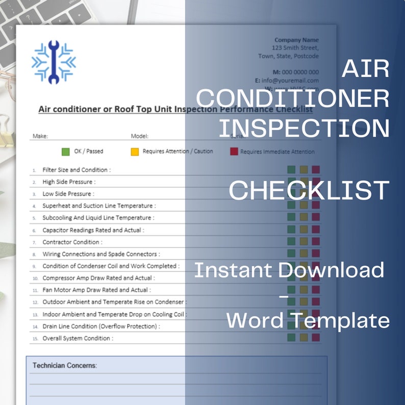 Air HVAC Inspection Checklist, Hvac Checklist, Air Conditioning ...